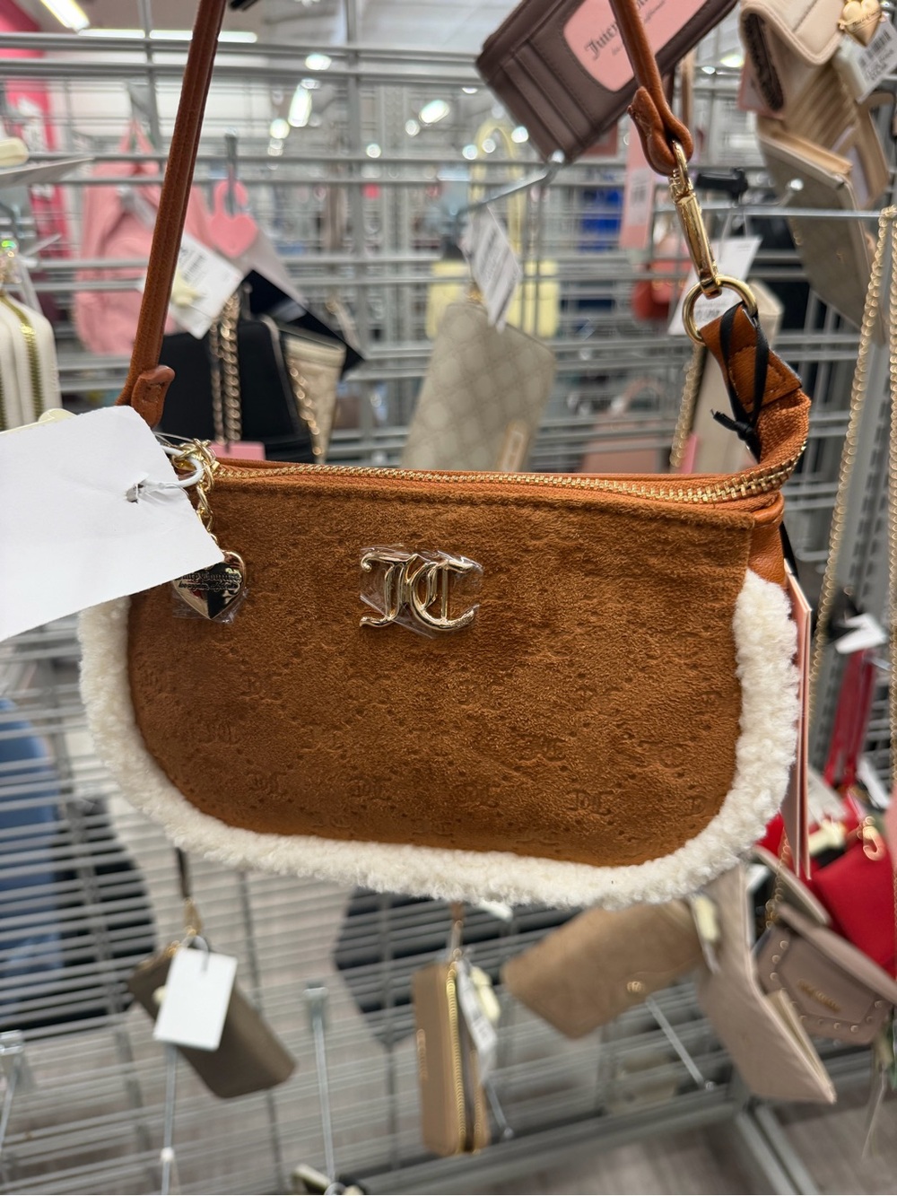 Juicy Couture Brown Suede Crossbody with Shearling Trim